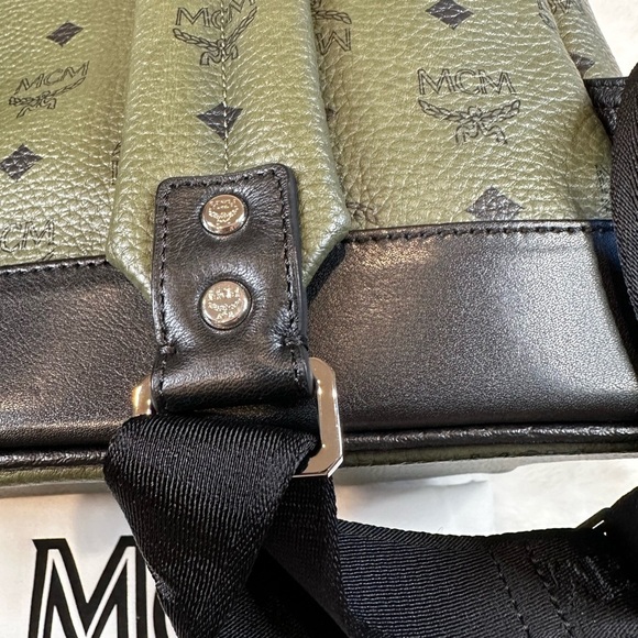 MCM Dark Green Logo Backpack